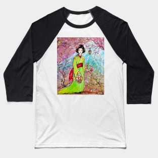 Japanese Girl in The Sakura Garden Baseball T-Shirt